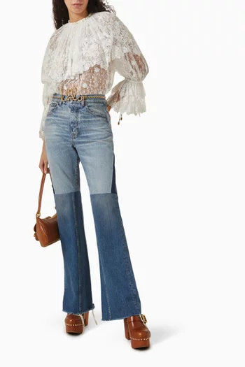 Flared Patchwork Jeans in Denim