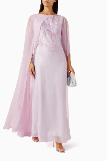 Cape-sleeve Maxi Dress in Organza