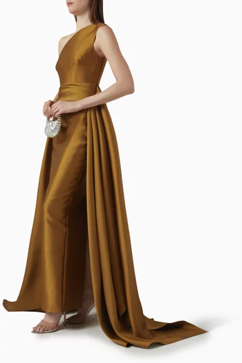 فستان سهرة تشارو بكتف مكشوف تويل