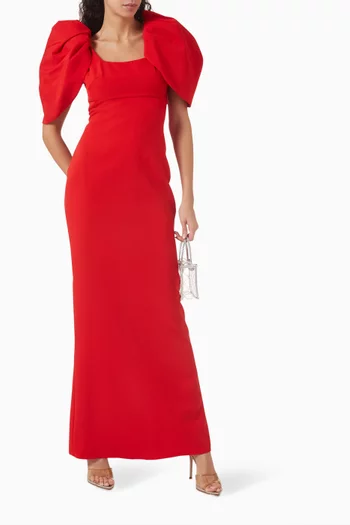 Puff-sleeve Gown in Crepe