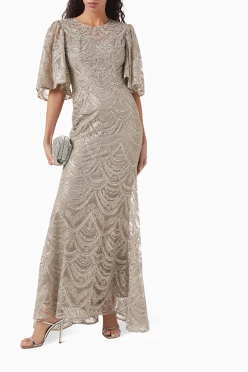 Bead-embellished Gown in Mesh