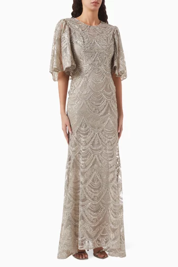 Bead-embellished Gown in Mesh
