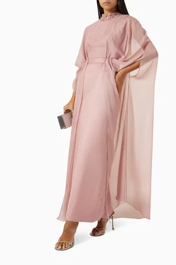 فستان مابل مزين بتطريزات حرير وشيفون