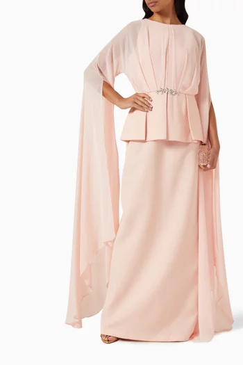 Crystal-embellished Maxi Dress in Chiffon & Crepe
