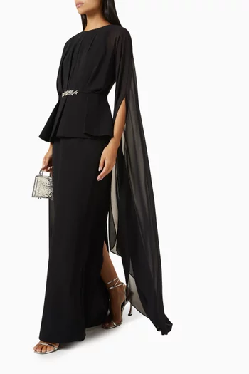 Crystal-embellished Maxi Dress in Chiffon & Crepe