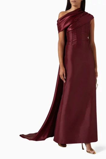 Cora One-shoulder Cape Gown