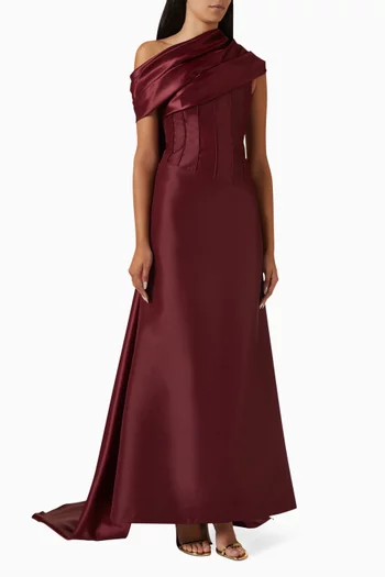 Cora One-shoulder Cape Gown
