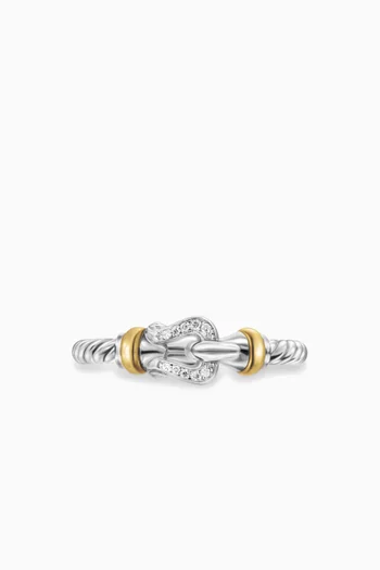 Petite Diamond Buckle Ring in Sterling Silver & 14kt Gold