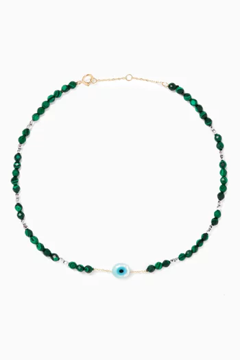 Evil Eye Anklet in Malachite & 18kt Yellow Gold