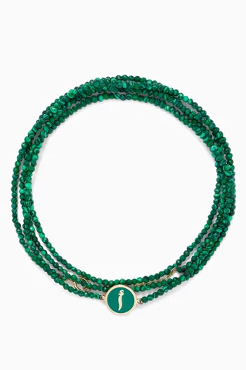 سوار بحلية منقوشة بحرف "أ" ملاكيت وذهب أصفر عيار 18