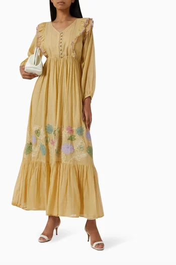Embroidered Maxi Dress in Cotton-silk