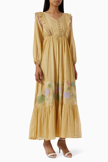 Embroidered Maxi Dress in Cotton-silk