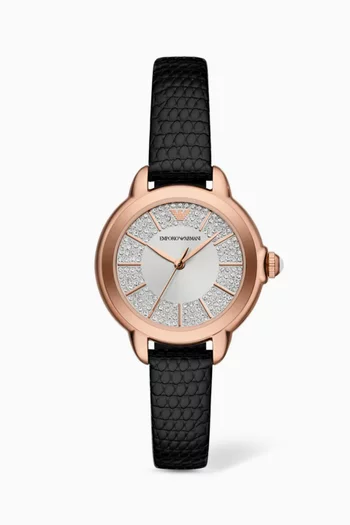 Mia Quartz Stainless Steel & Leather Watch, 32mm