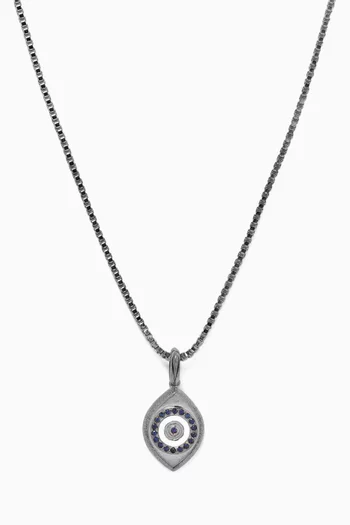 Paros Evil Eye Necklace in Rhodium & Sapphire