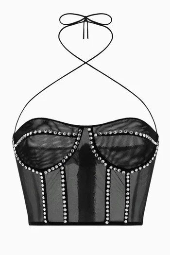 Gem Necklace Corset Top in Mesh