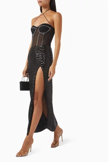 Gem Necklace Bodysuit in Mesh