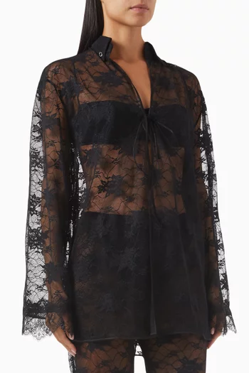 Sheer Tie-front Shirt in Lace