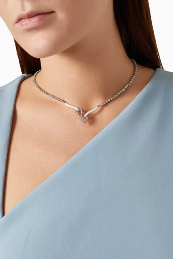 Twin Crystal Enamel Necklace in Silver