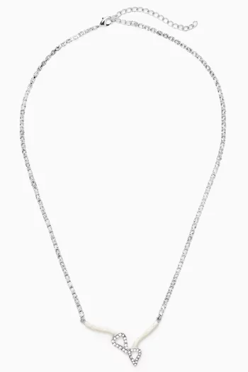 Twin Crystal Enamel Necklace in Silver