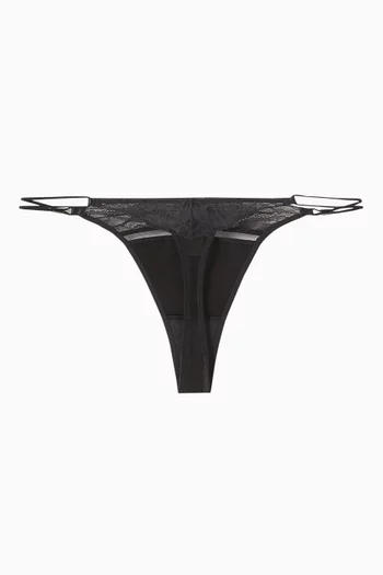 Sequin-embellished Thong in Lace & Mesh