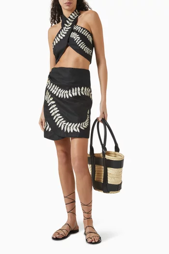 Guainia Embroidered Mini Skirt in Linen