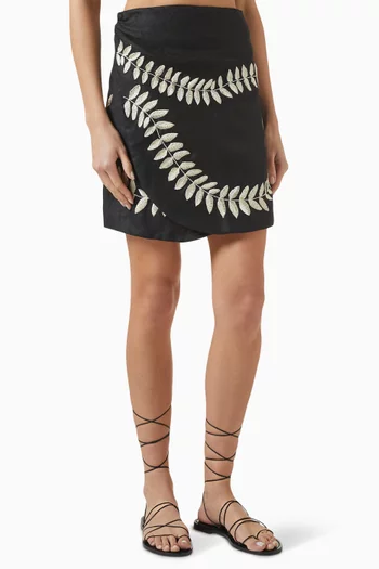 Guainia Embroidered Mini Skirt in Linen