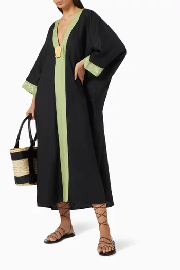 Praia Embroidered Kaftan in Linen
