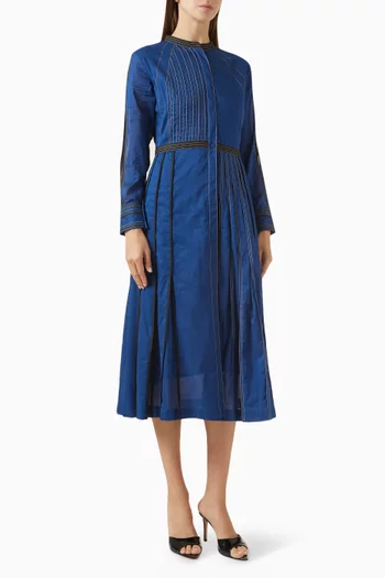 Pleated Midi Dress in Cotton