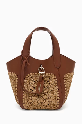 Small Hobo Bag in Rafiia & Leather