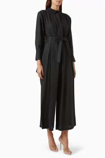 Cape Belted Jumpsuit in Linen