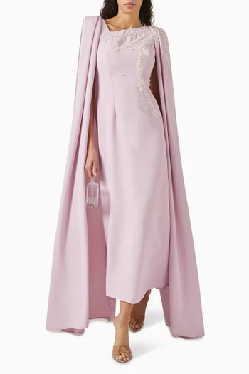 Floral Embroidered Crystals Maxi Dress
