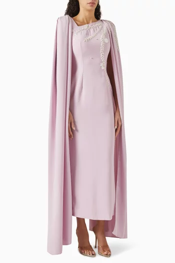 Floral Embroidered Crystals Maxi Dress
