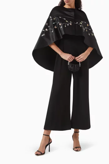 Floral-embroidered Cape Jumpsuit