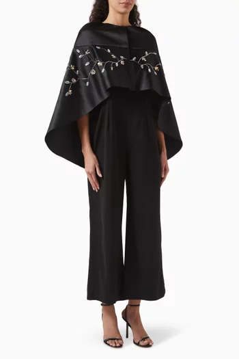 Floral-embroidered Cape Jumpsuit