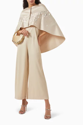 Floral-embroidered Cape Jumpsuit