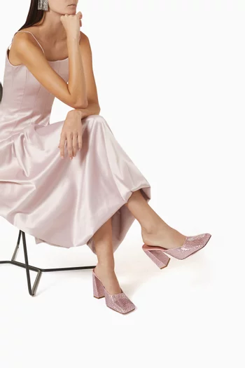 حذاء شارلوت مفتوح من الخلف ومرصع بالكريستال بكعب 95 مم ستان