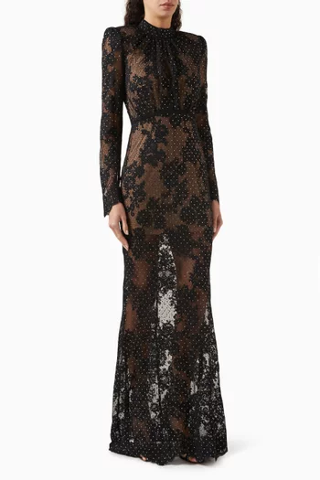Rhinestone-embellished Maxi Dress in Lace