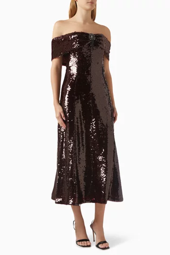 Off-shoulder Sequin-embellished Midi Dress