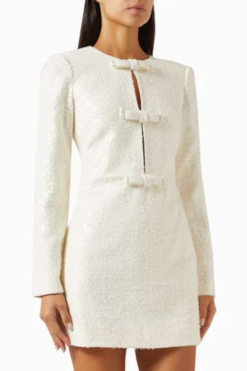 Diamante Bow Mini Dress in Bouclé