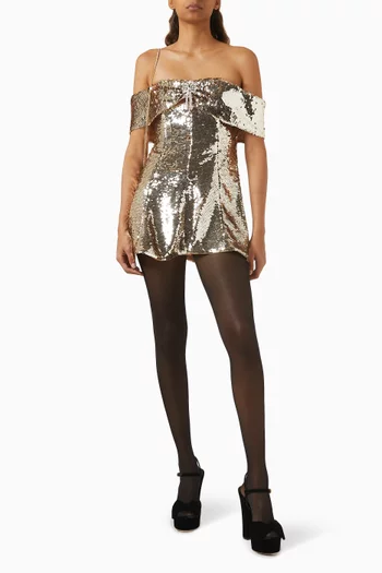 Off-shoulder Sequin-embellished Mini Dress