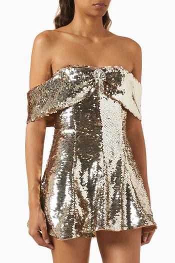 Off-shoulder Sequin-embellished Mini Dress