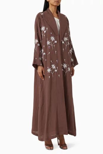 Blossom Charm 3D Floral-embellished Abaya in Linen