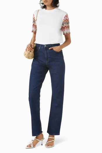 Zig-zag Knit Sleeves T-shirt in Cotton-blend