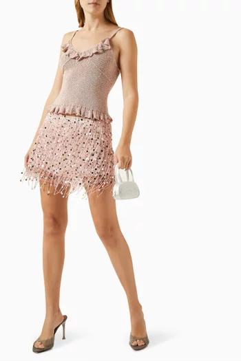 Yasmin Hand-beaded Mini Skirt in Mesh