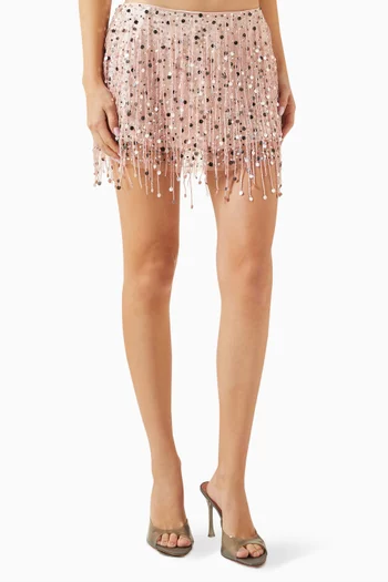 Yasmin Hand-beaded Mini Skirt in Mesh