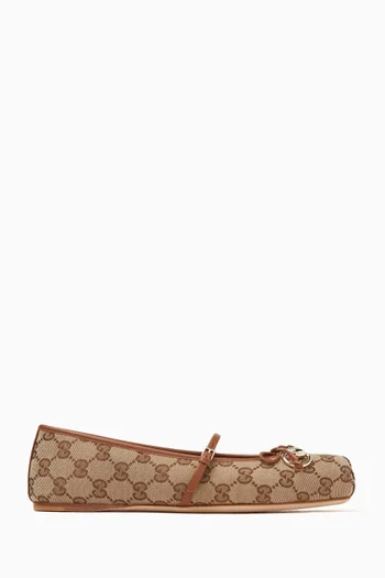 Horsebit Mary-jane Ballet Flats in Jacquard