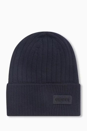 Logo Ribbed Beanie in Wool-cashmere Knit