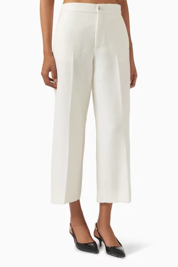 Embroidered Culotte Pants in Wool Bouclé