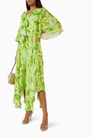 فستان طويل بنقشة شيفون