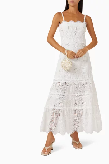 فستان سلمى طويل مزين بلؤلؤ قطن بتطريز مفرغ